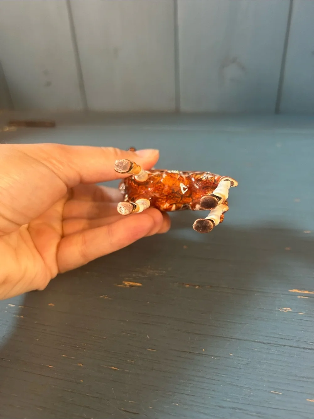 Hand Painted Brown and Cream Giraffe Trinket Box - Enamel Metal Magnetic Closure